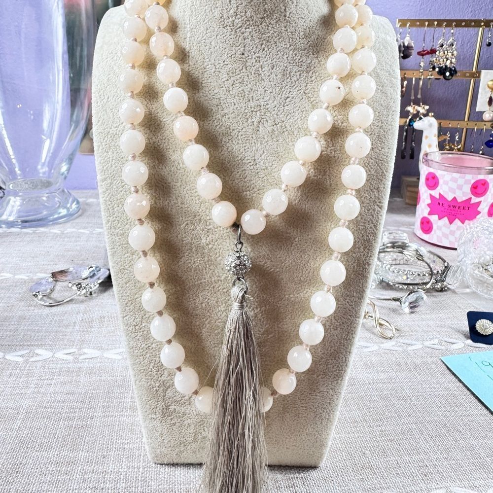 Rose Quartz Hand Knotted  Beaded Necklace - Picture 7 of 11